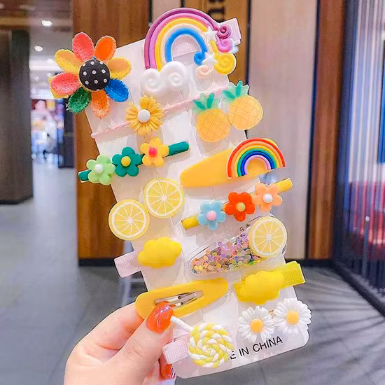 14 ピース/セットかわいい子バレッタ子供ヘアグリップヘアクリップアクセサリーギフトセット少女漫画パターンヘアクリップセット